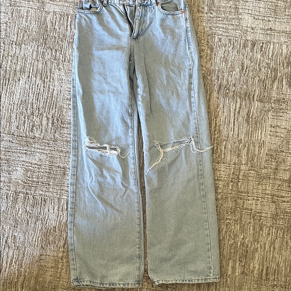 Garage Light Blue Ripped Straight Leg Jeans